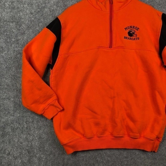 VTG Sand Knit Men's 1/4 Zip Knit Sweater Large Orange Monroe Bearcats USA - Picture 2 of 10